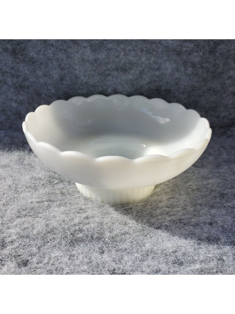 VTG E.O. Brody Co. Milk Glass Pedestal Bowl With Scalloped Edge MCM Candy Dish